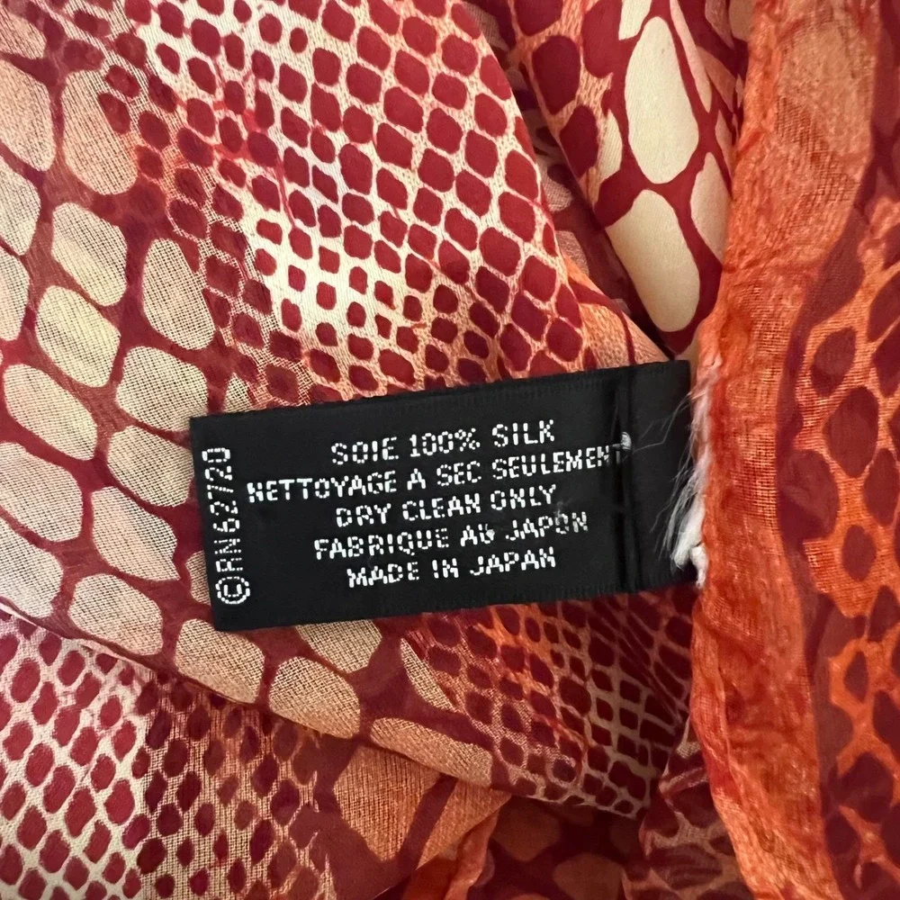 Red‎ Orange Snakeskin Print Scarf 100% Silk Lightweight Neck Scarf Women 52